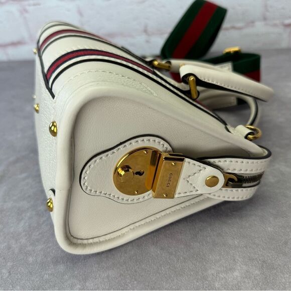 Gucci Web Mini Bowling Leather Bag 715771 White - Picture 6 of 13